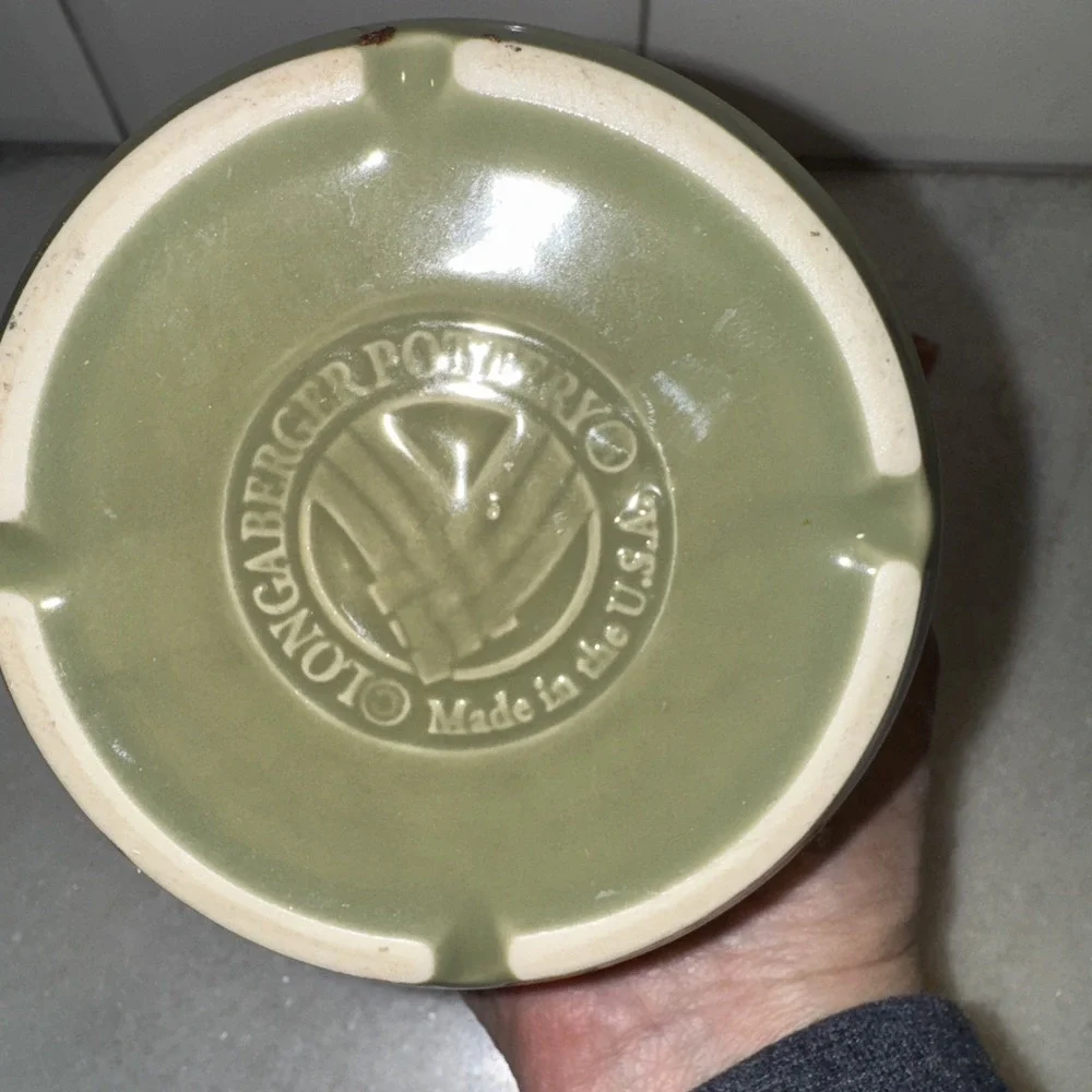Longaberger Crock Woven Traditions Pottery Sage Green 3.5 Inches Tall USA GW992